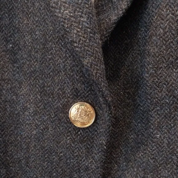 Zara 100% Lambswool Tweed Blazer Womens L Blue Elbow Patch Jacket Herringbone