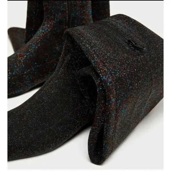 ZARA 7.5 Point toe Black Multicolored Metallic Over the Knee Boot Thigh High