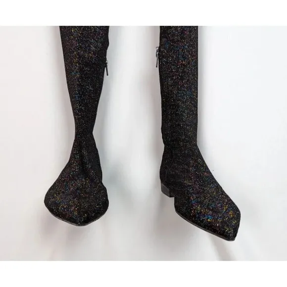 ZARA 7.5 Point toe Black Multicolored Metallic Over the Knee Boot Thigh High