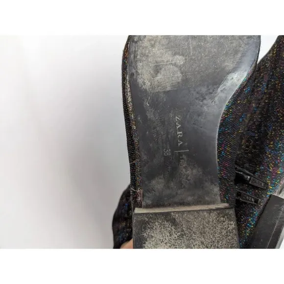 ZARA 7.5 Point toe Black Multicolored Metallic Over the Knee Boot Thigh High