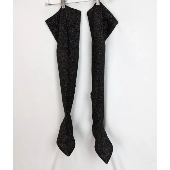 ZARA 7.5 Point toe Black Multicolored Metallic Over the Knee Boot Thigh High