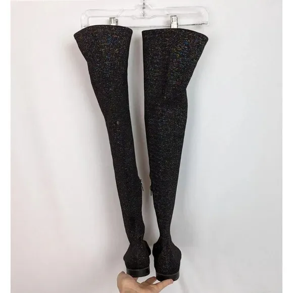 ZARA 7.5 Point toe Black Multicolored Metallic Over the Knee Boot Thigh High