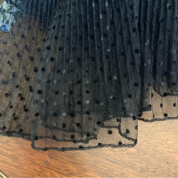 ZARA Black Swiss Polka Dot Velvet Mesh Net Tiered Ruffle Midi Skirt
