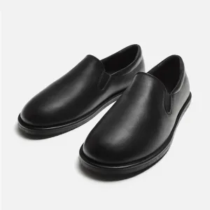 Zara Men Laceless Leather Shoes Black NWT