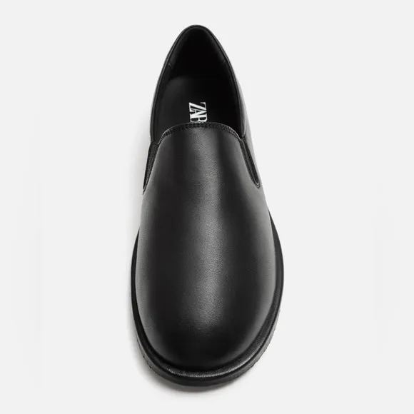 Zara Men Laceless Leather Shoes Black NWT
