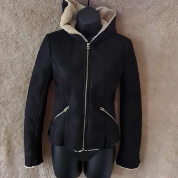 Zara Trafaluc Faux Suede/Fur Hooded Jacket