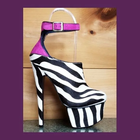Zebra pony fur 6.75&quot; High Heel Platform Shoes