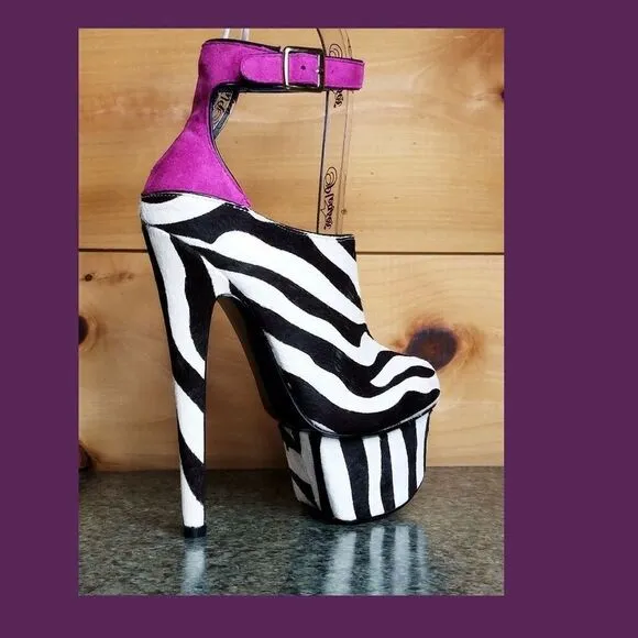 Zebra pony fur 6.75&quot; High Heel Platform Shoes