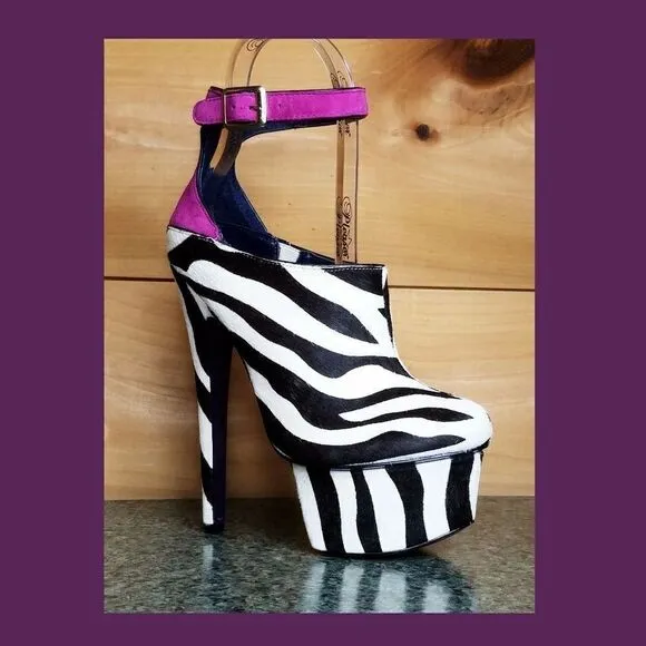 Zebra pony fur 6.75&quot; High Heel Platform Shoes