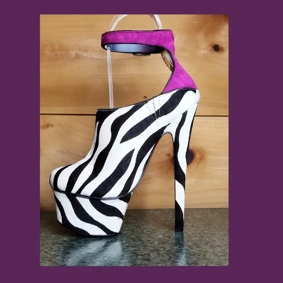 Zebra pony  mohair fur 6.75&quot; High Heel Platform Shoes