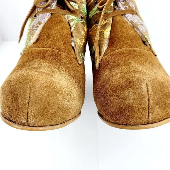 Zeyzani Boots Embroidered Wedge Platform Floral Suede Bootie Fur  EU 40 US 9-9.5
