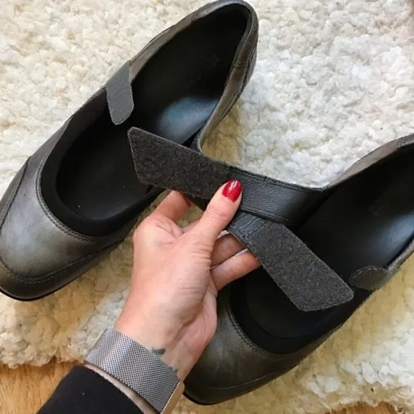 Ziera Janis Pewter Brown Leather Mary Janes Sz 42