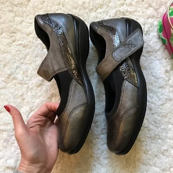 Ziera Janis Pewter Brown Leather Mary Janes Sz 42