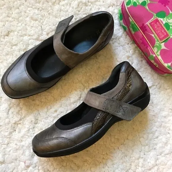 Ziera Janis Pewter Brown Leather Mary Janes Sz 42