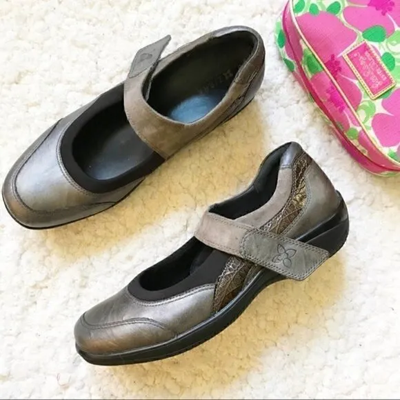 Ziera Janis Pewter Brown Leather Mary Janes Sz 42