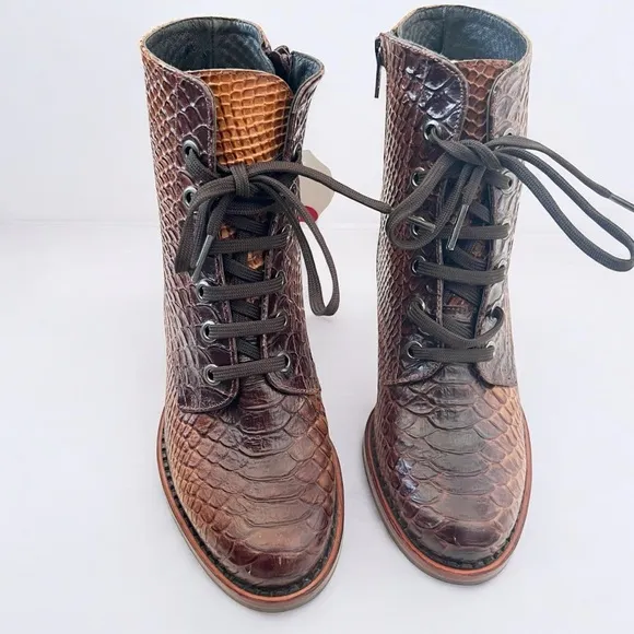 Zinda Snake Skin Leather Booties Sz 36 NWT
