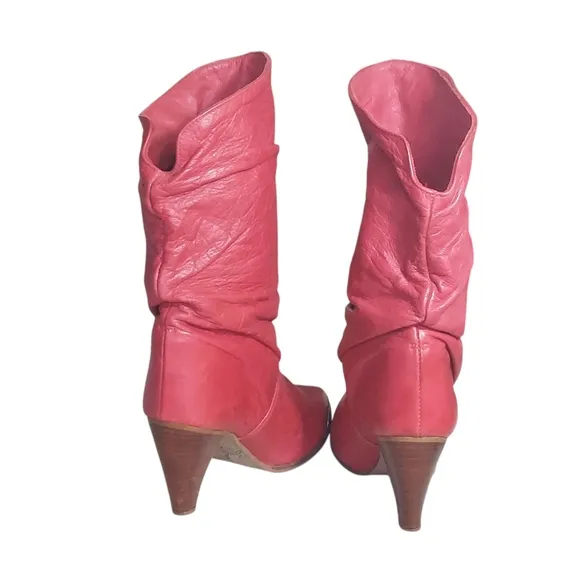 Zodiac Vintage Red Slouchy Leather  Heeled Boots with Tapered Heel