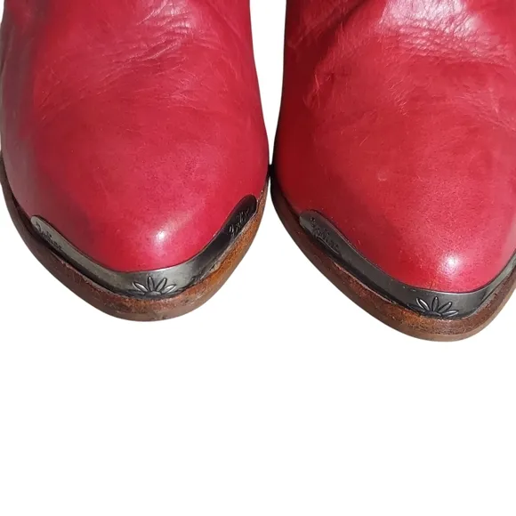 Zodiac Vintage Red Slouchy Leather  Heeled Boots with Tapered Heel