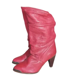 Zodiac Vintage Red Slouchy Leather  Heeled Boots with Tapered Heel